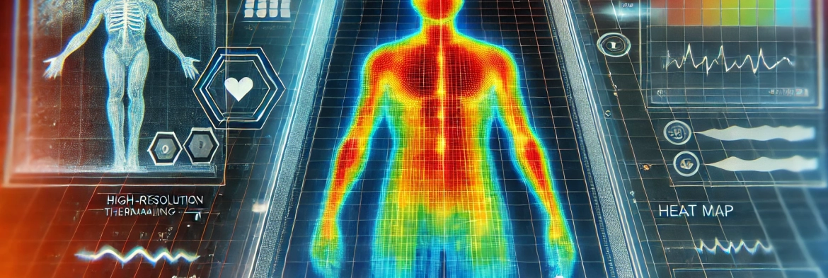 DALL·E 2025-02-10 15.36.02 – A futuristic high-resolution thermal imaging concept with vibrant heat map colors (red, orange, blue) showcasing a high-tech medical scan. The image f