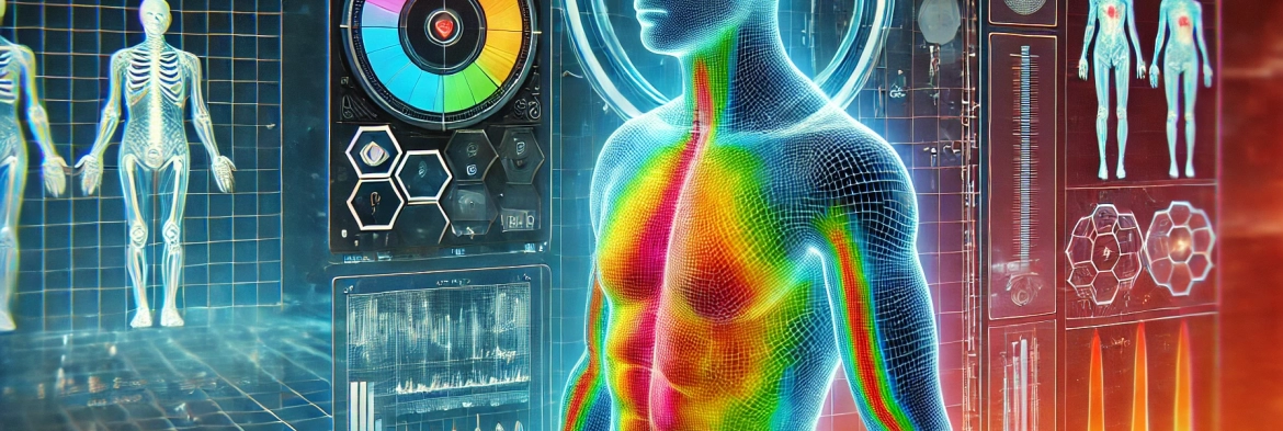 DALL·E 2025-02-10 15.37.14 – A high-resolution futuristic thermal imaging concept with vibrant heat map colors (red, orange, blue) showcasing an advanced medical scan. The image f